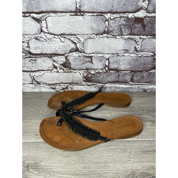 Coach New York DENI Black Leather Feather Thong Flat Sandals Women Sz 8B US/38EU - Picture 16 of 16